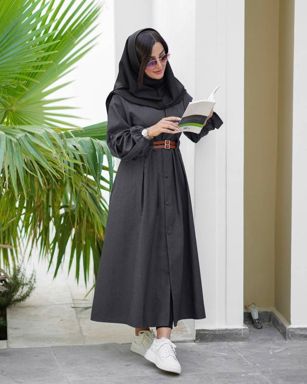 سفارش اینترنتی مانتو بلند اداری کمربند دار